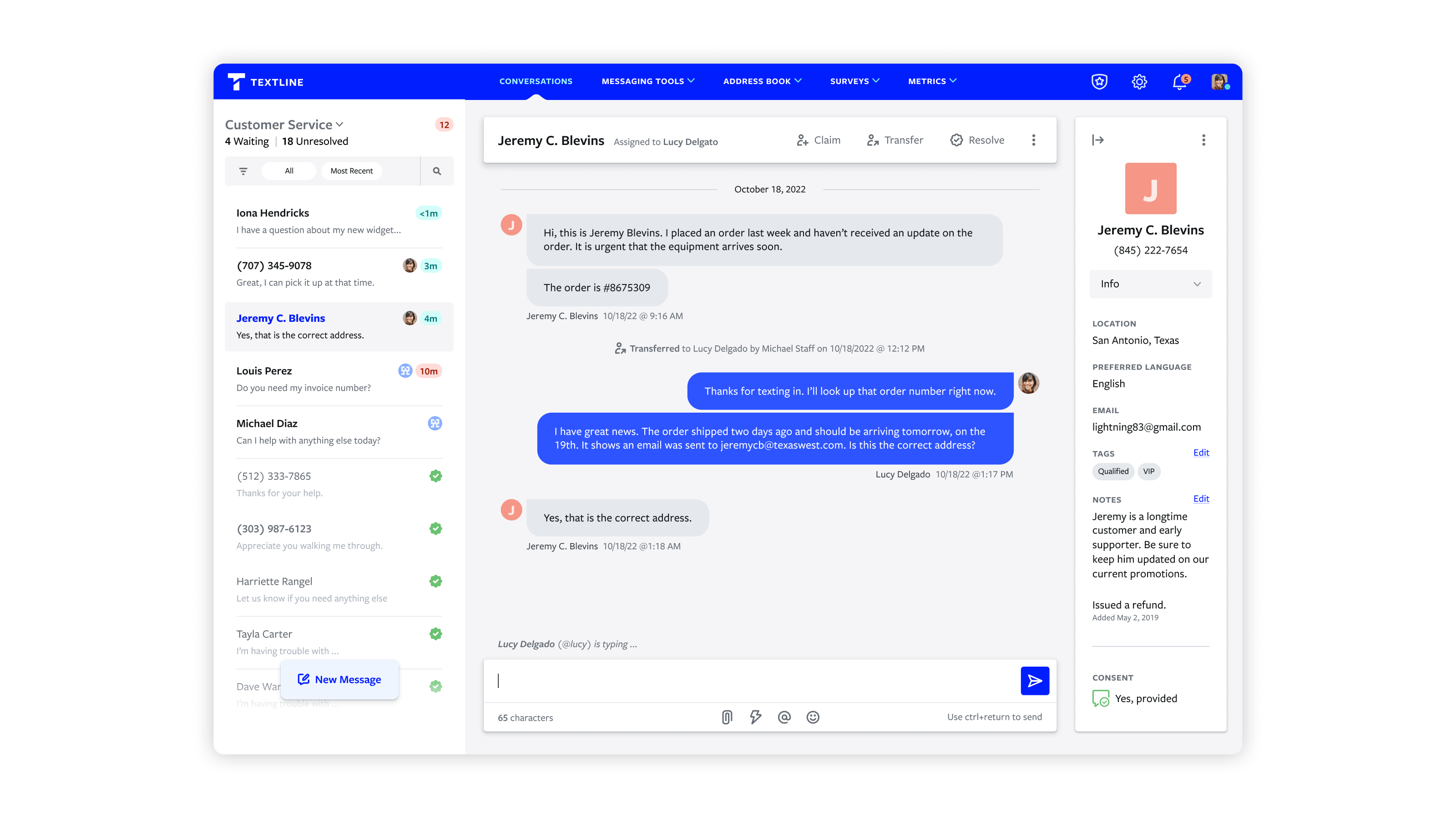 The Textline product in action.
